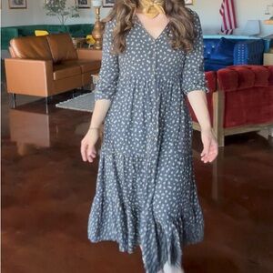 Elegant Gray Polka Dot Dress